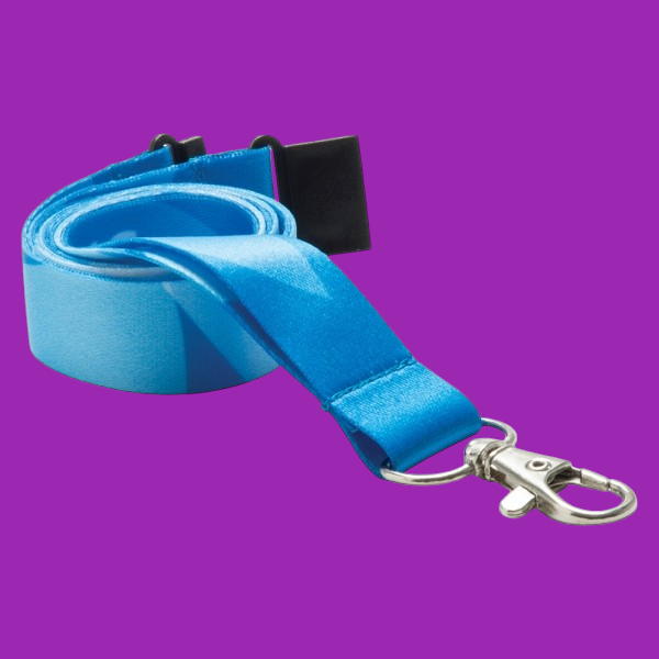 A bright blue lanyard rolled up